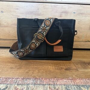Black  Bag with Patterned Strap